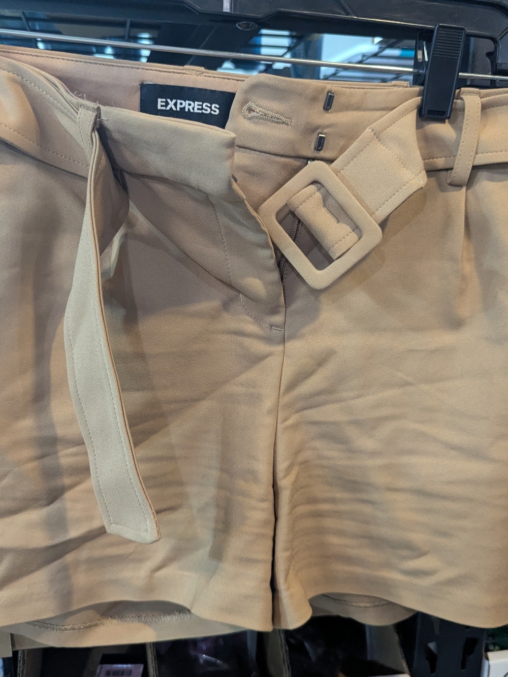Express Women's Beige High-Waist Belted Shorts | 00